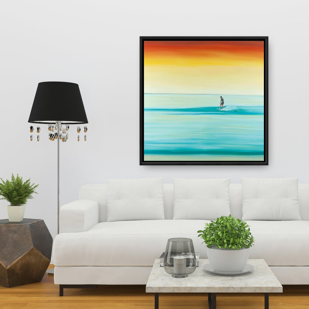 Toile encadrée bleu côtier – Un surfeur par Dawn | Décoration d'intérieur
