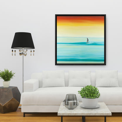 Toile encadrée bleu côtier – Un surfeur par Dawn | Décoration d'intérieur