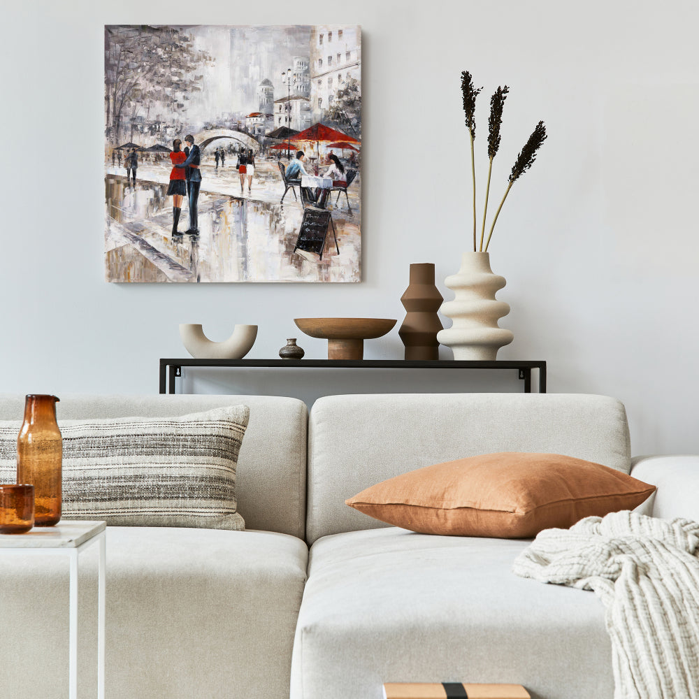 Gray Contemporary Canvas - Young Couple Hugging Street Art Decor