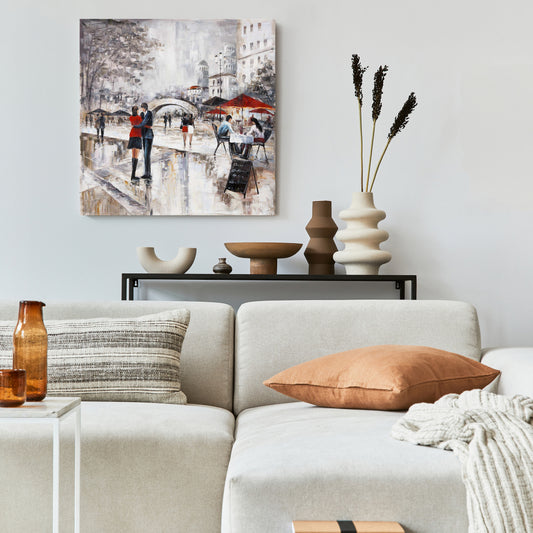 Gray Contemporary Canvas - Young Couple Hugging Street Art Decor