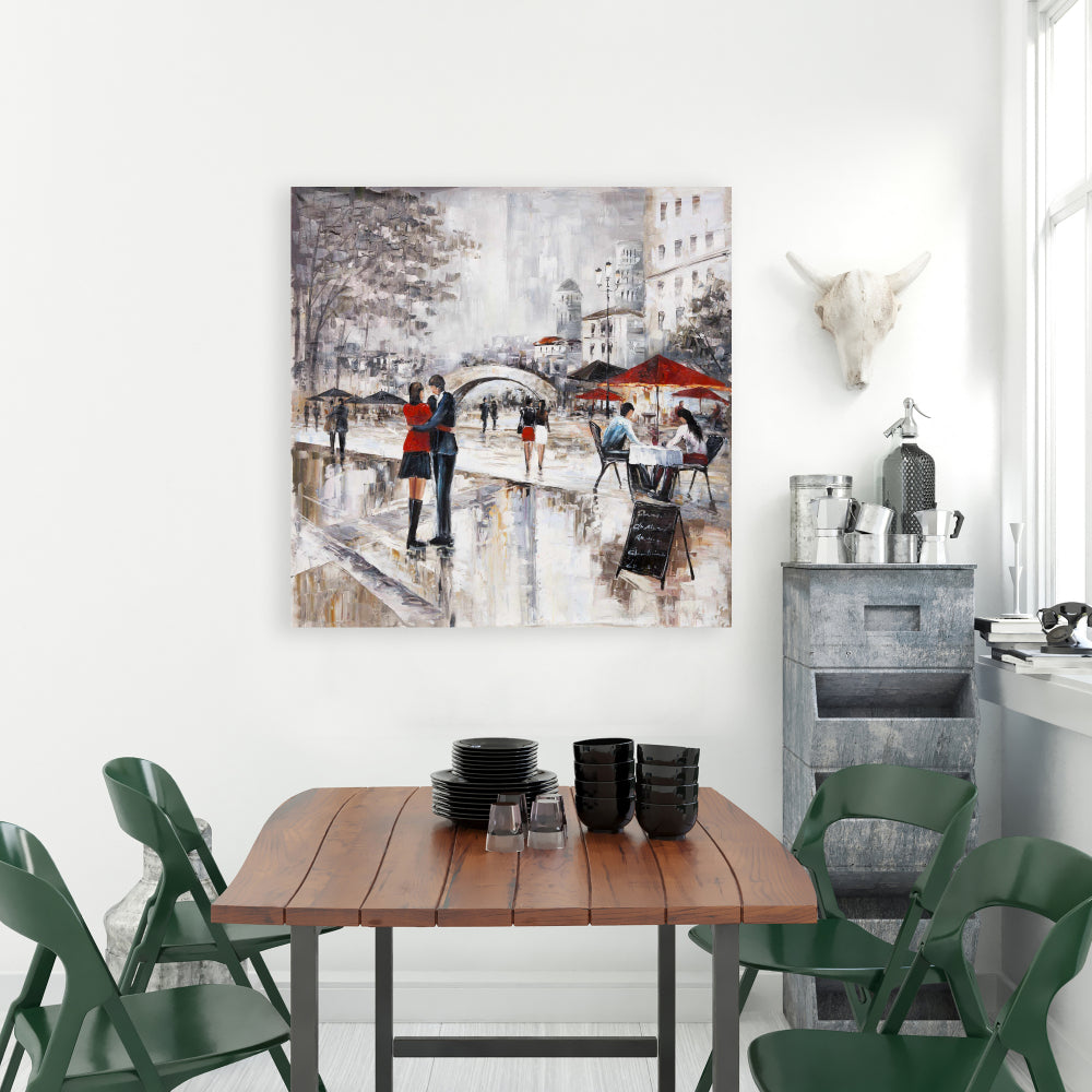 Gray Contemporary Canvas - Young Couple Hugging Street Art Decor