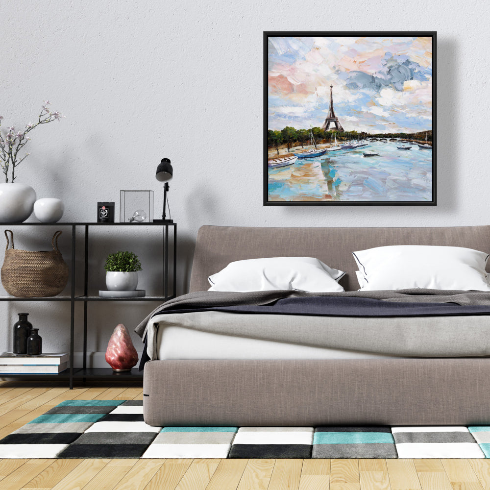 Toile encadrée Arbres côtiers pour chambre à coucher - Bateaux sur la Seine à Paris