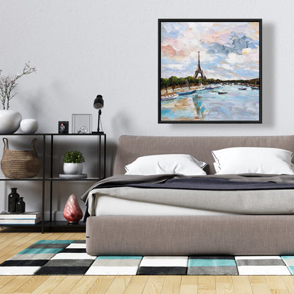 Toile encadrée Arbres côtiers pour chambre à coucher - Bateaux sur la Seine à Paris