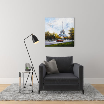 Driving Near Eiffel Tower Trees Blue Canvas Home Decor