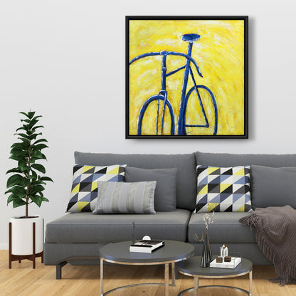 Blue Bike on Yellow Canvas | Contemporary Bedroom Wall Art