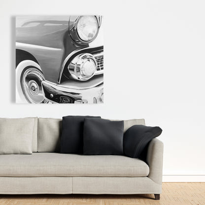 Beautiful Old Car Canvas - White Monochrome Home Decor Art