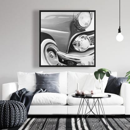 Magnifique toile encadrée monochrome représentant une vieille voiture | Décoration d'intérieur