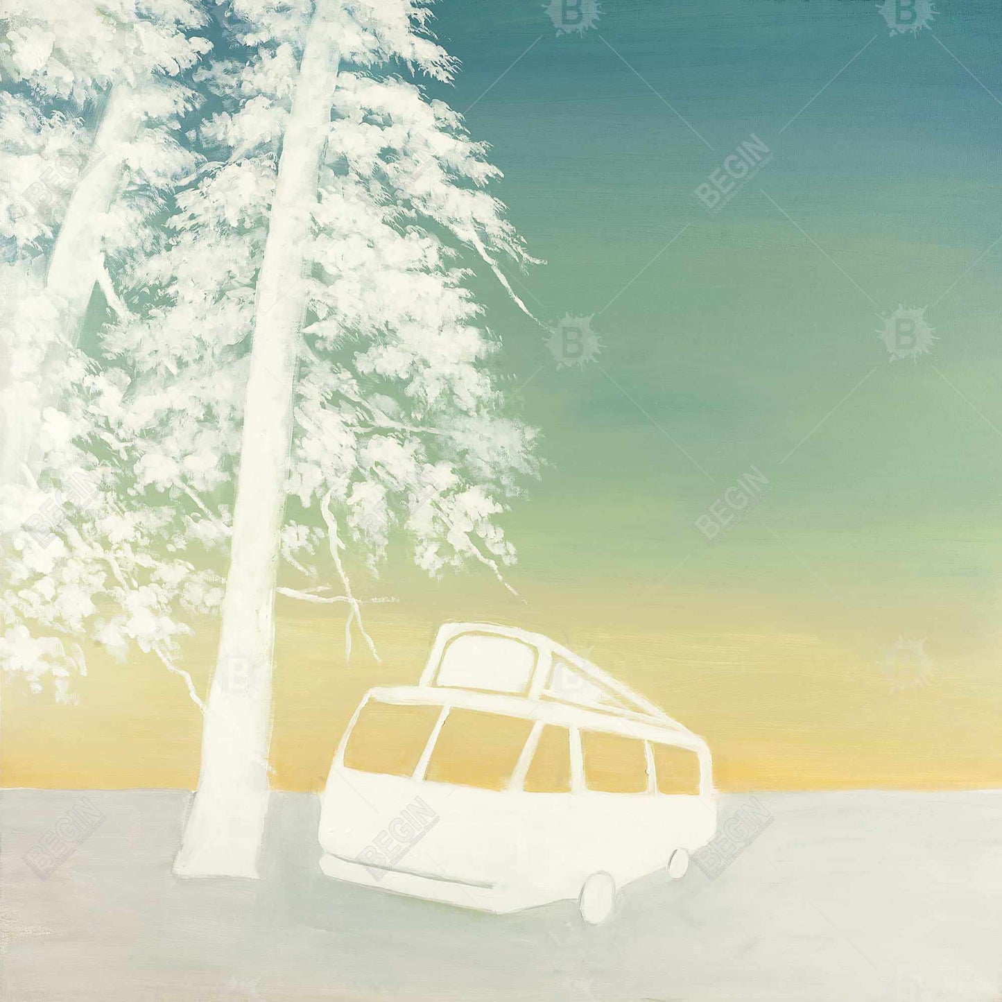 Toile encadrée bleue illustrative « Arbres de camping » | Décoration d'intérieur