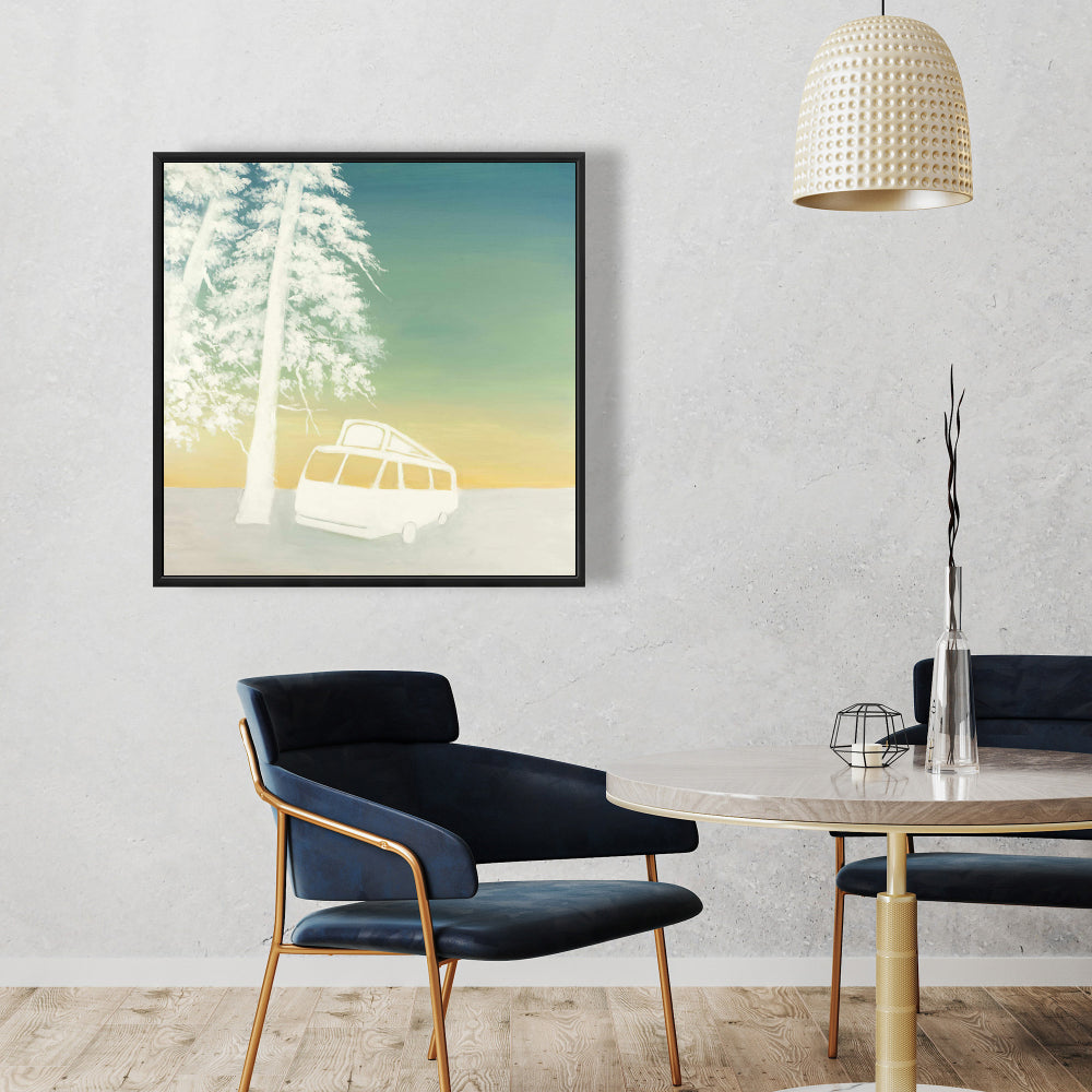 Toile encadrée bleue illustrative « Arbres de camping » | Décoration d'intérieur