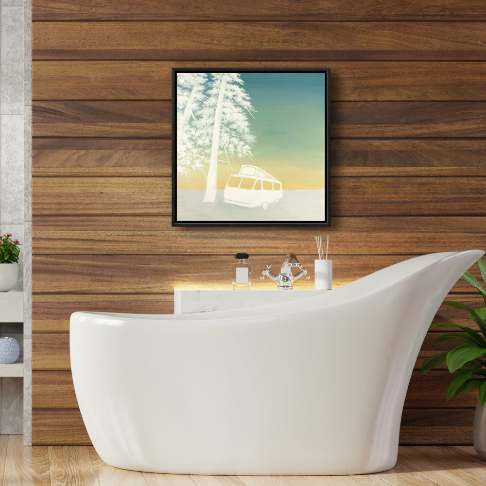 Toile encadrée bleue illustrative « Arbres de camping » | Décoration d'intérieur