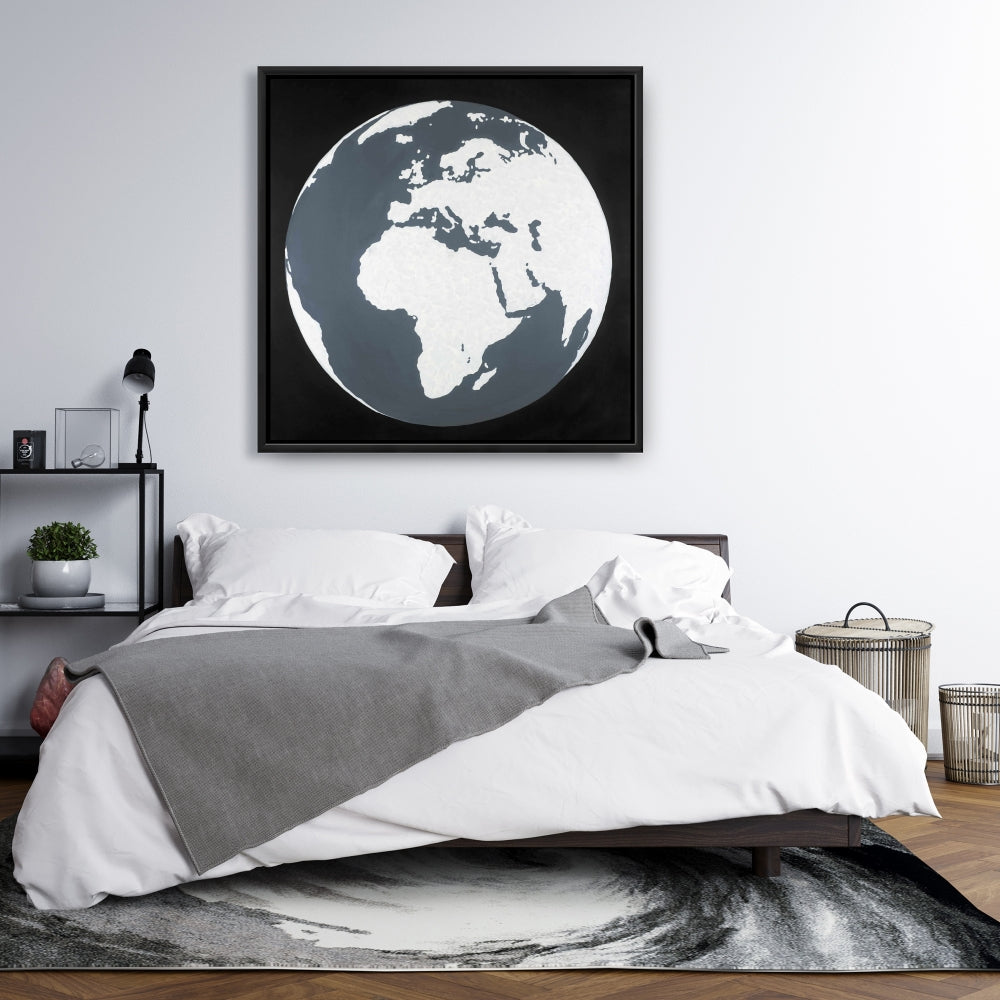 Toile astronomique panoramique sur la Terre | Décoration d'intérieur avec cadre bleu