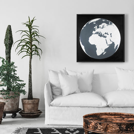 Toile astronomique panoramique sur la Terre | Décoration d'intérieur avec cadre bleu