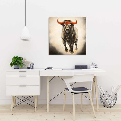 Fierce Bull Canvas - Brown Bedroom Animal Decor Wall Art