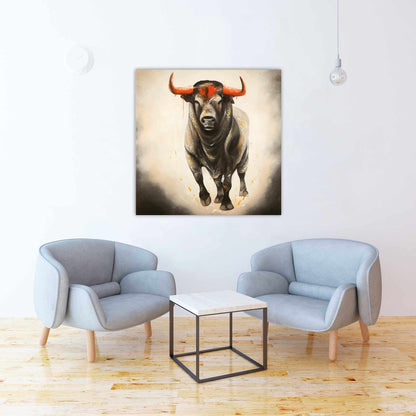 Fierce Bull Canvas - Brown Bedroom Animal Decor Wall Art
