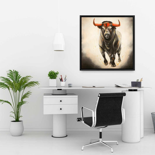 Décoration sur toile encadrée marron représentant un taureau féroce, animaux de la ferme occidentale
