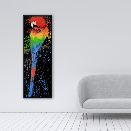 Toile Perroquet arc-en-ciel | Décoration de chambre bleue | Art contemporain