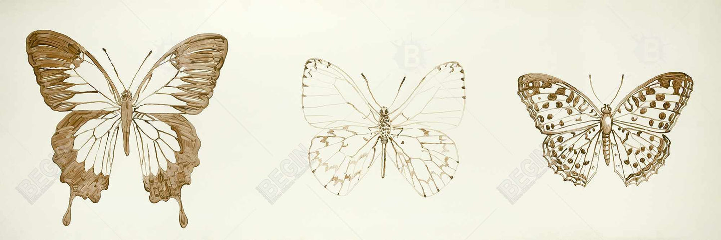 Croquis de papillons sur toile marron - Décoration d'intérieur contemporaine