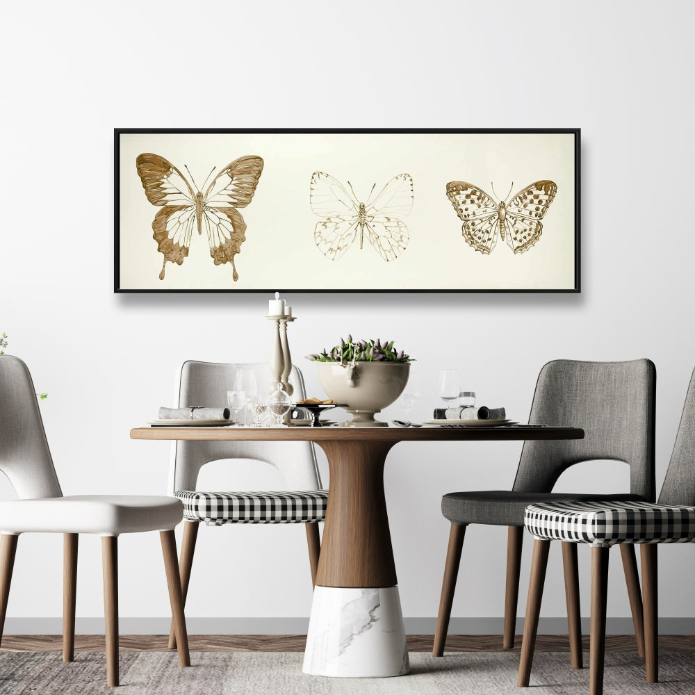Croquis de papillons sur toile marron - Décoration d'intérieur contemporaine