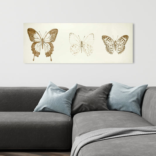 Butterflies Sketch Canvas - Brown Animal Bedroom Wall Art Decor