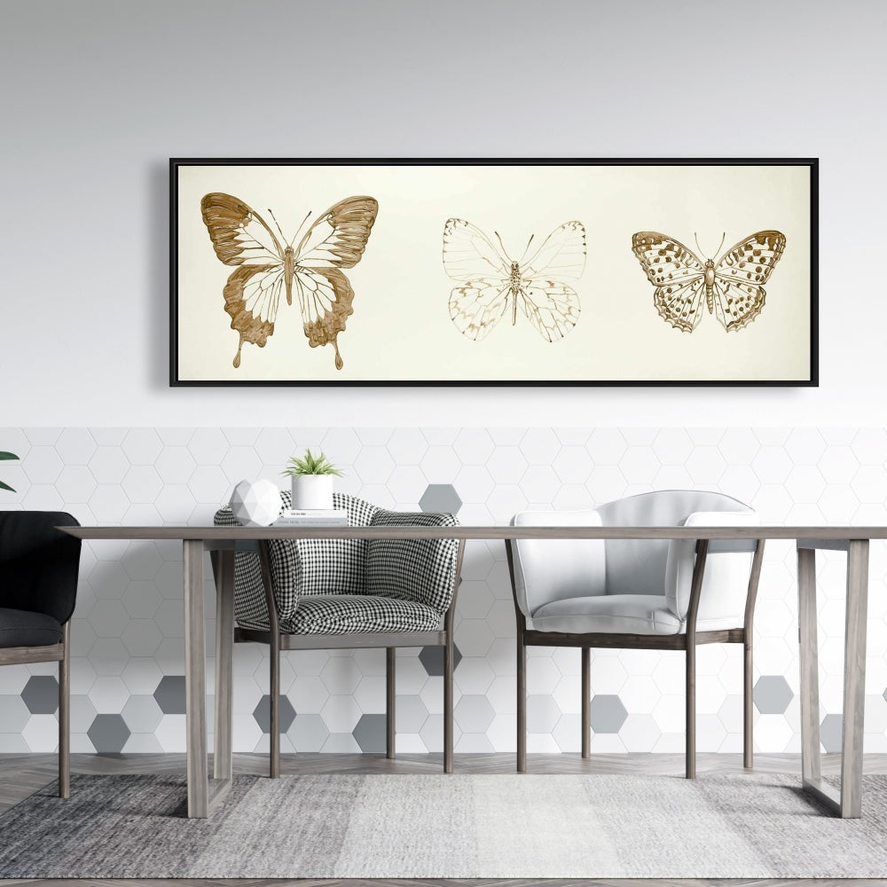 Croquis de papillons sur toile marron - Décoration d'intérieur contemporaine