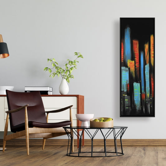 Abstract Colorful Tall Buildings | Blue Bedroom Framed Canvas