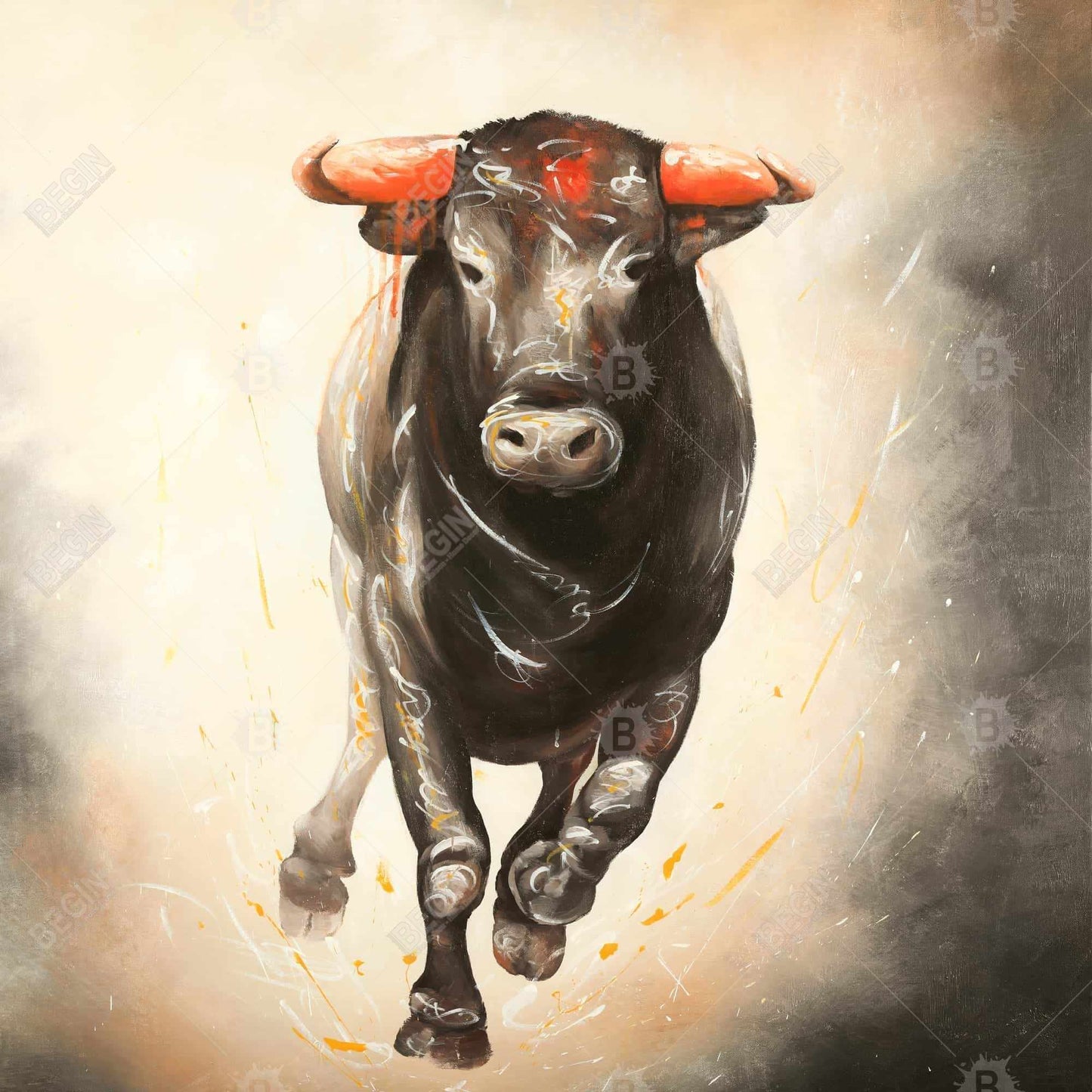 Toile encadrée « Taureau en fuite » | Décoration d'intérieur avec animaux de la ferme