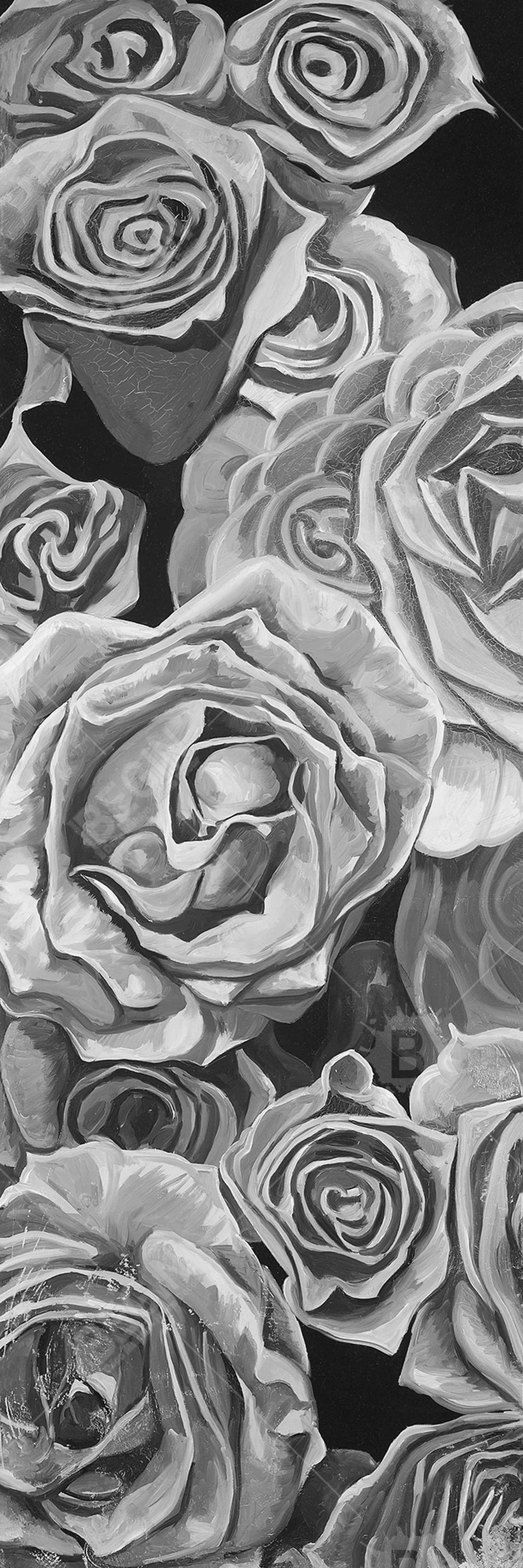 Toile « Roses en nuances de gris » – Décoration de chambre monochrome | Cadre blanc