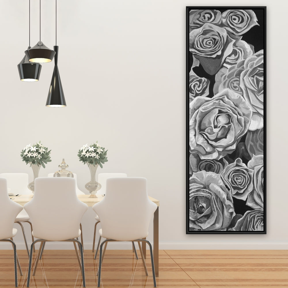 Toile « Roses en nuances de gris » – Décoration de chambre monochrome | Cadre blanc