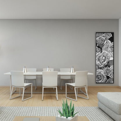 Toile « Roses en nuances de gris » – Décoration de chambre monochrome | Cadre blanc