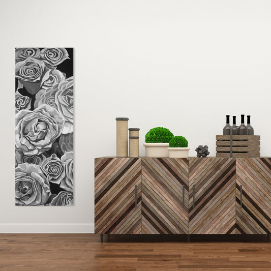 Grayscale Roses Canvas - Monochrome Floral Bedroom Decor
