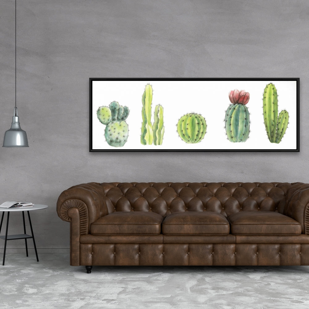 Ensemble de petits cactus | Toile encadrée décorative botanique florale verte