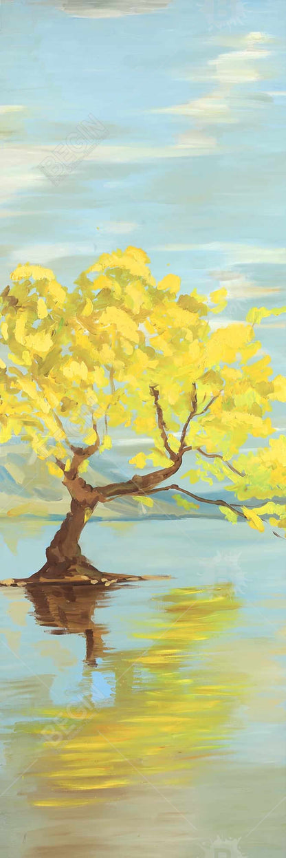 Blue Coastal Canvas | Spring Landscape with Tree in Lake Decor