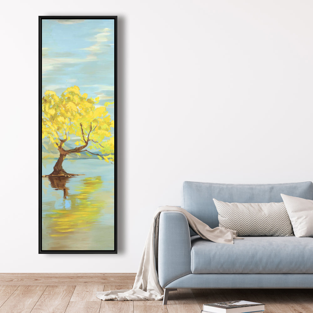 Blue Coastal Canvas | Spring Landscape with Tree in Lake Decor