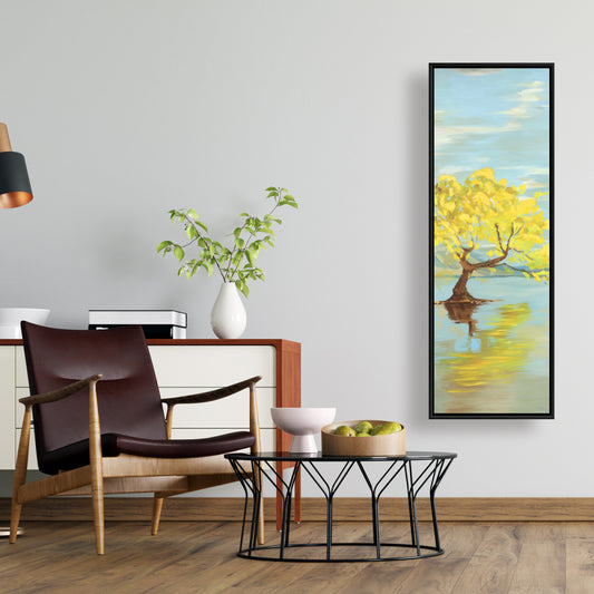 Toile côtière bleue | Paysage printanier avec arbre au bord d'un lac