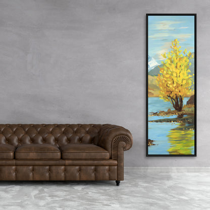 Toile encadrée « Réflexion d'arbre jaune » | Décoration côtière bleue