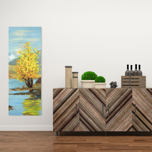 Yellow Tree and Reflection Canvas | Modern Bedroom Wall Art