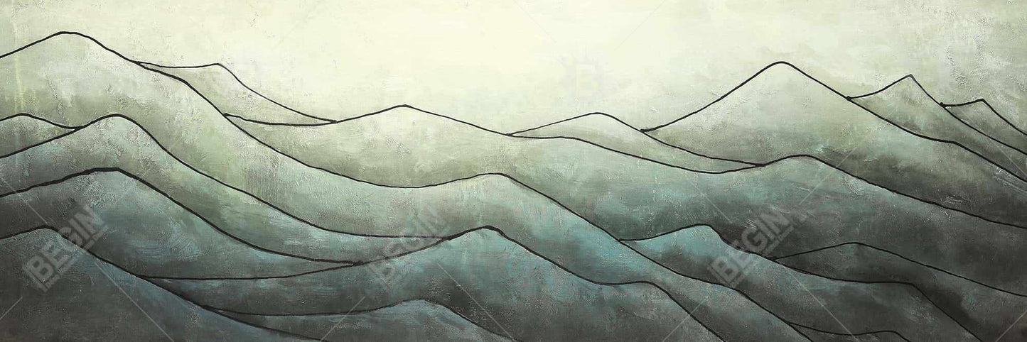Dans les vagues - Décoration de chambre à coucher sur toile encadrée blanche avec montagnes