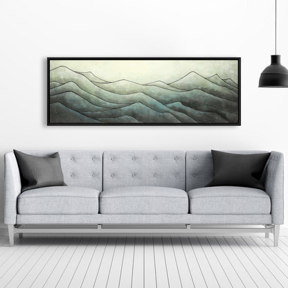 Dans les vagues - Décoration de chambre à coucher sur toile encadrée blanche avec montagnes
