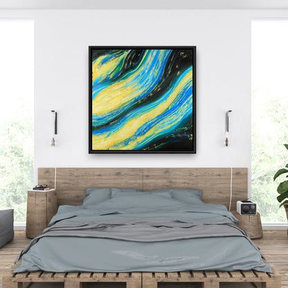 Toile encadrée abstraite bleue Liquid Magic Wave, décoration d'intérieur