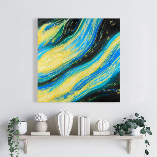 Liquid Magic Wave | Blue Abstract Canvas for Bedroom Decor