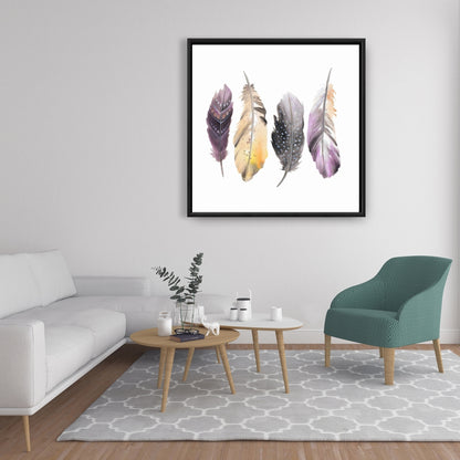 Ensemble de plumes bohèmes - Toile encadrée violette | Décoration d'intérieur
