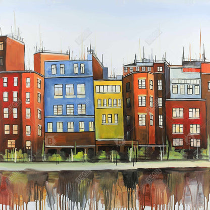 Boston Colorful Buildings Canvas - Blue Bedroom Wall Art Decor
