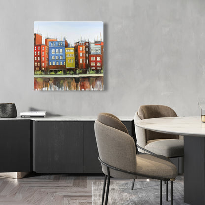 Boston Colorful Buildings Canvas - Blue Bedroom Wall Art Decor