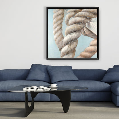 Gros plan sur toile représentant un nœud de corde de bateau | Décoration de chambre côtière