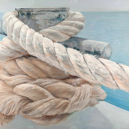 Toile de bateau côtier – Gros plan sur les cordes d'arrimage | Cadre blanc décoratif