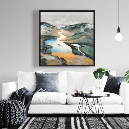 Toile Paysage contemporain bleu | Décoration d'intérieur encadrée