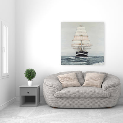 Toile de chambre à coucher « Bateau blanc » | Décoration de bateau naviguant par temps nuageux