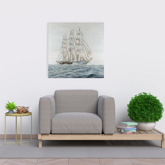 Ship by a Cloudy Day - Marine Coastal White Canvas Decor