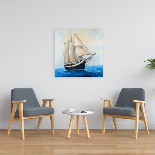 Blue Boat Bedroom Canvas - Ship Sailing by Sunny Day Decor