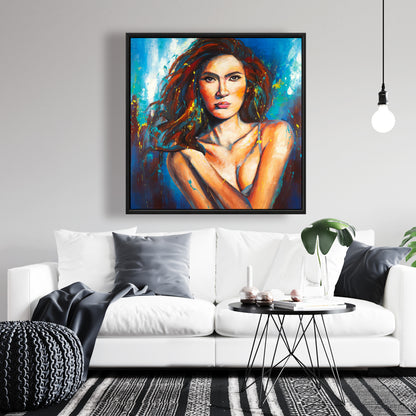 Toile encadrée contemporaine bleue pour chambre à coucher - Décoration d'intérieur Closer